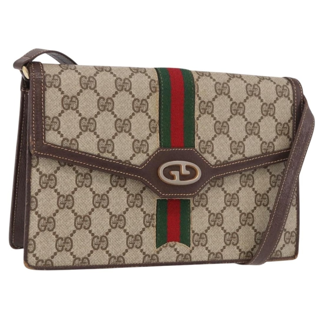 Gucci Sherry Line GG Supreme PVC Shoulder Bag Beige Gold 189927: Gucci Sherry Line GG Supreme PVC Shoulder Bag Beige Gold 189927 Gucci GG Supreme Web Sherry Line shoulder bag in beige and gold, made in Italy. The bag is crafted from PVC leather and GG canvas, and m