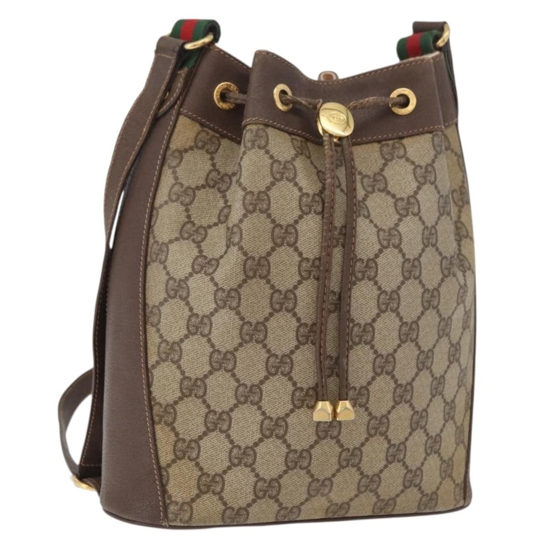 Gucci Sherry Line GG Supreme PVC Shoulder Bag Beige Gold 164 02 034: Gucci Sherry Line GG Supreme PVC Shoulder Bag Beige Gold 164 02 034 This is a GUCCI GG Supreme Web Sherry Line shoulder bag in beige and gold, made in Italy from PVC leather and GG canvas. It features