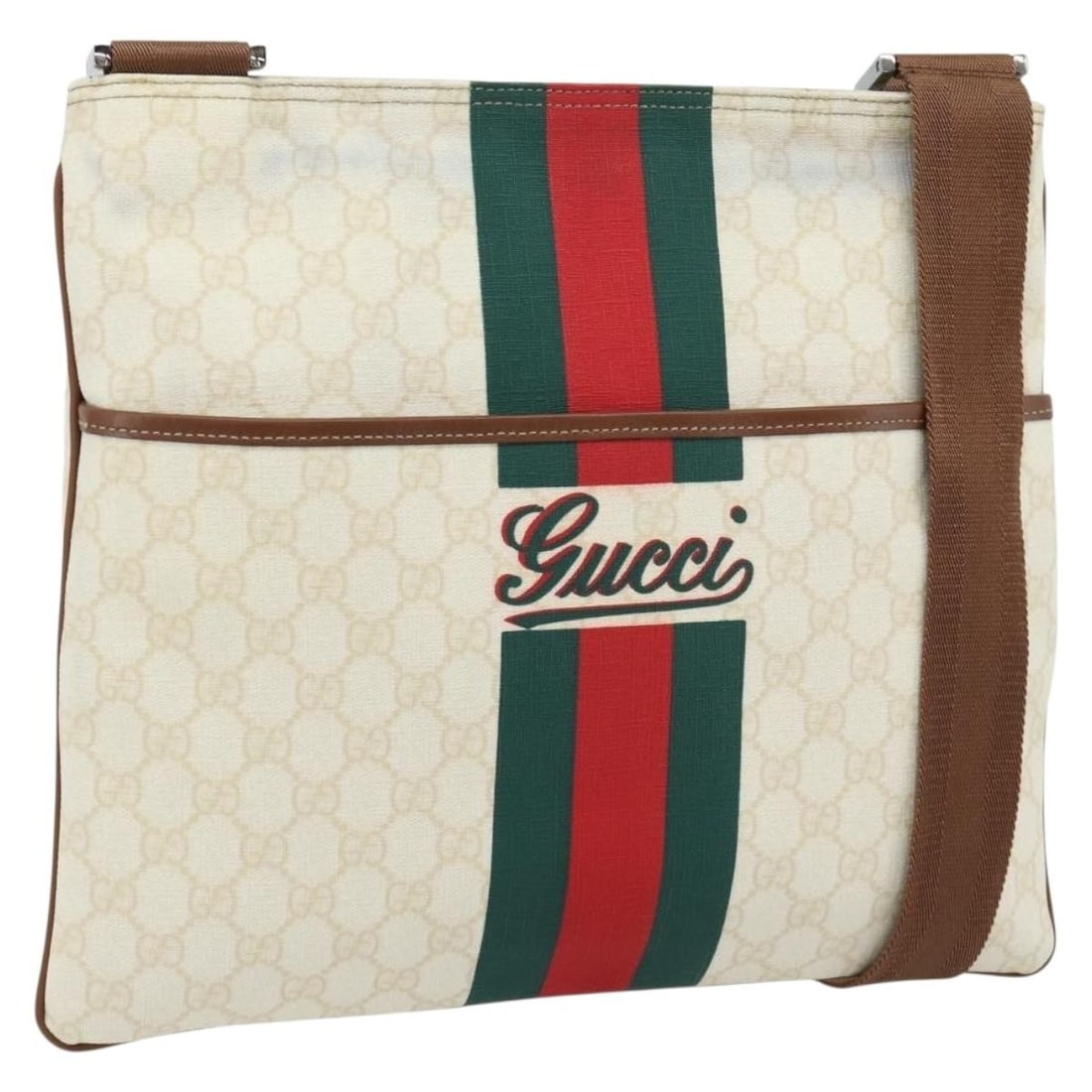 Gucci 189816 Sherry Line GG Supreme Shoulder Bag White Red Green: Gucci 189816 Sherry Line GG Supreme Shoulder Bag White Red Green Gucci GG Supreme Web Sherry Line shoulder bag in white, red, and green PVC leather/GG canvas. Made in Italy, this women's bag measures 