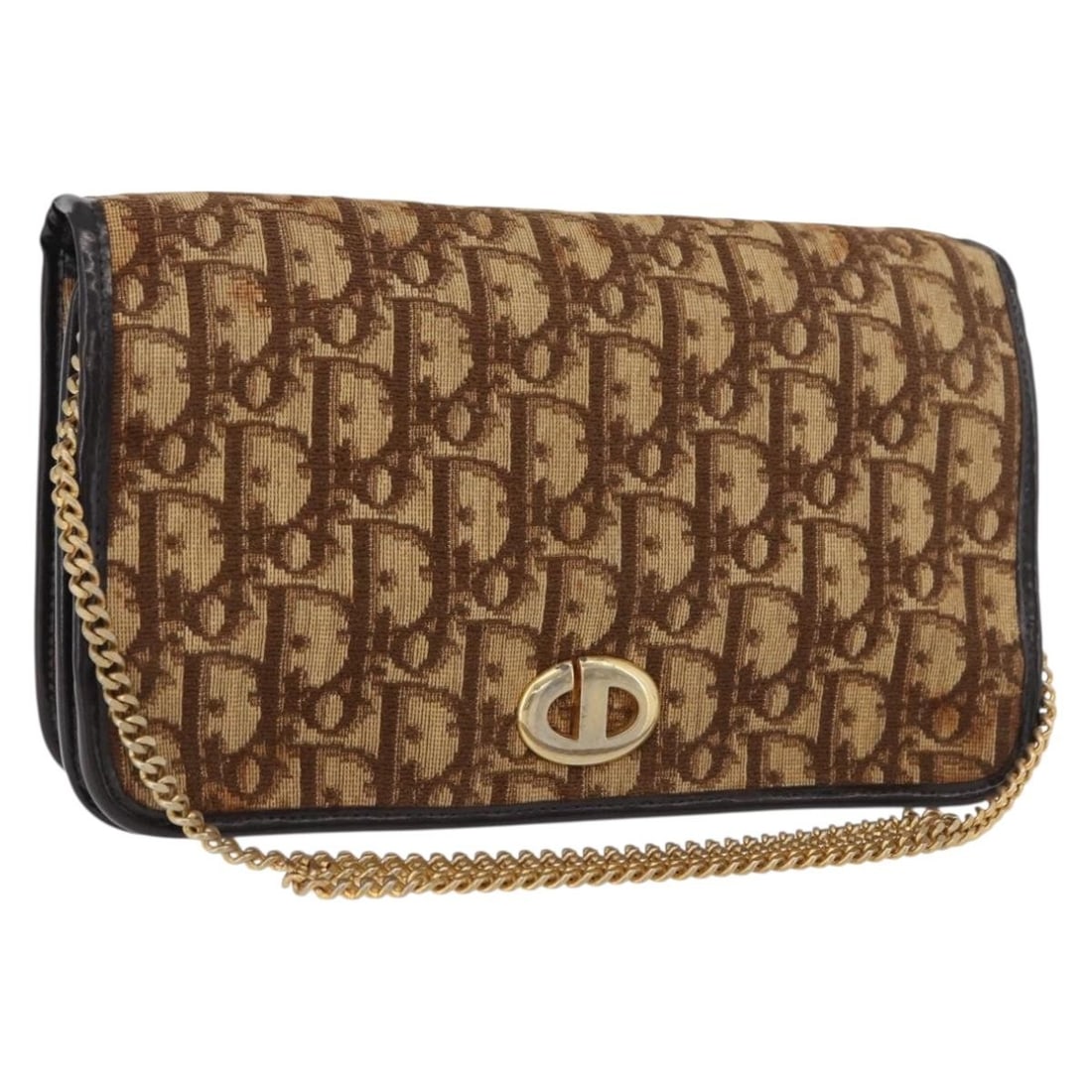 Christian Dior Trotter canvas shoulder bag brown gold chain strap: Christian Dior Trotter canvas shoulder bag brown gold chain strap Authentic Christian Dior Trotter canvas chain shoulder bag in brown and gold. This women's shoulder bag was made in France and include