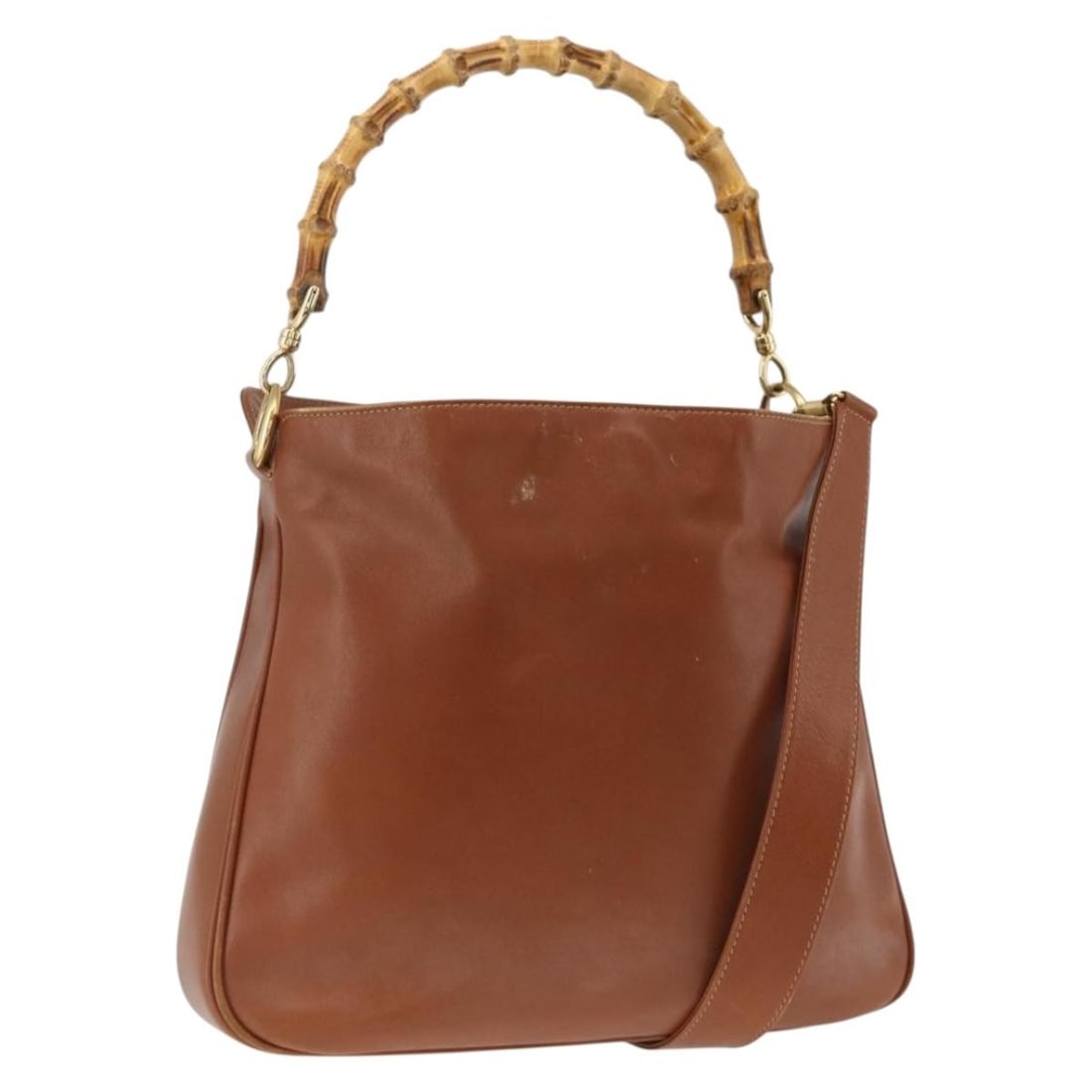 Gucci Bamboo Brown Leather Shoulder and Handbag with Gold Hardware 001 2113 1638: Gucci Bamboo Brown Leather Shoulder and Handbag with Gold Hardware 001 2113 1638 This Gucci Bamboo handbag is crafted from brown leather and features a two-way design with both a top handle and a deta