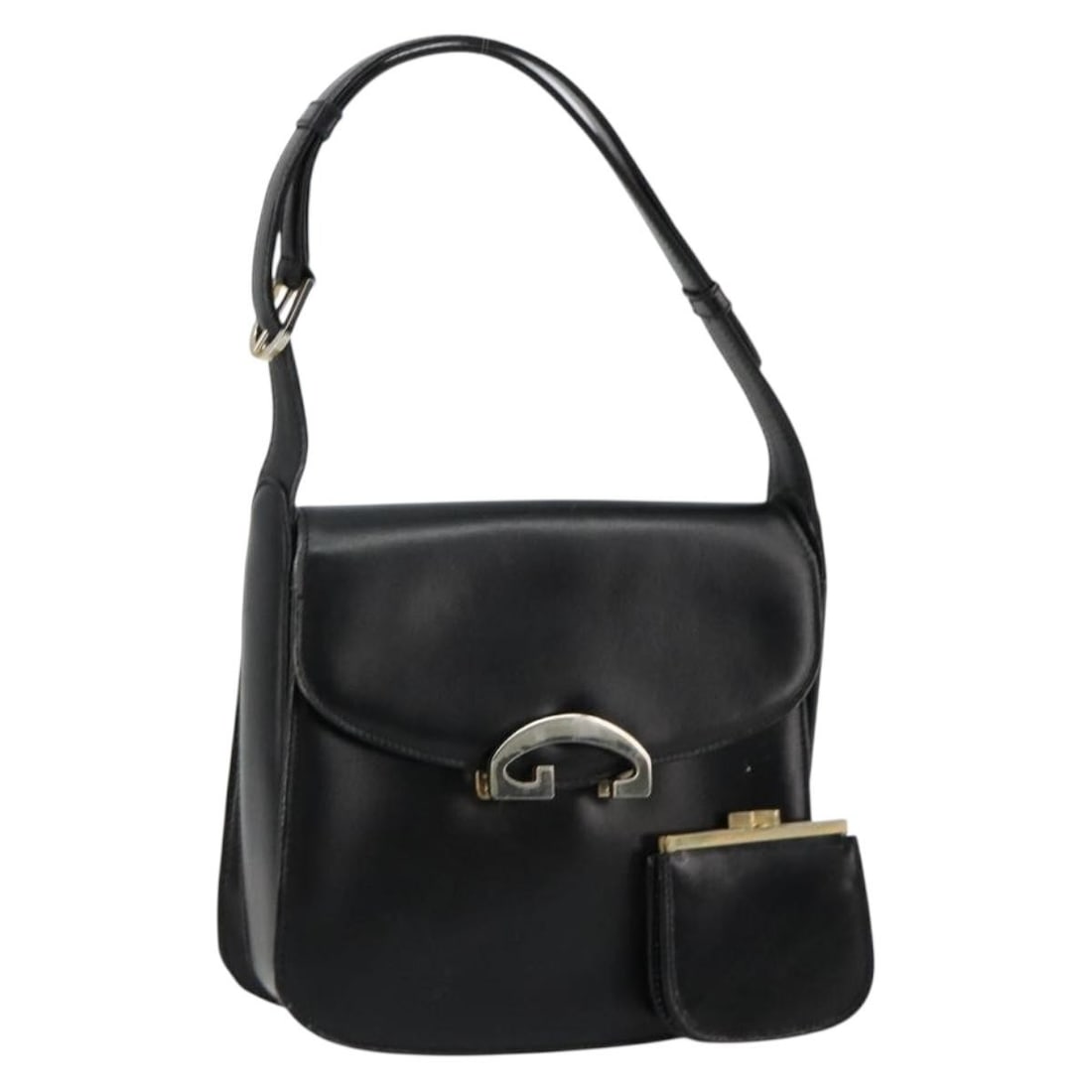 Gucci 180462 black leather shoulder bag silver tone: Gucci 180462 black leather shoulder bag silver tone Authentic Gucci shoulder bag in black leather with silver-tone accents. This women's bag is made in Italy and features an adjustable shoulder strap.