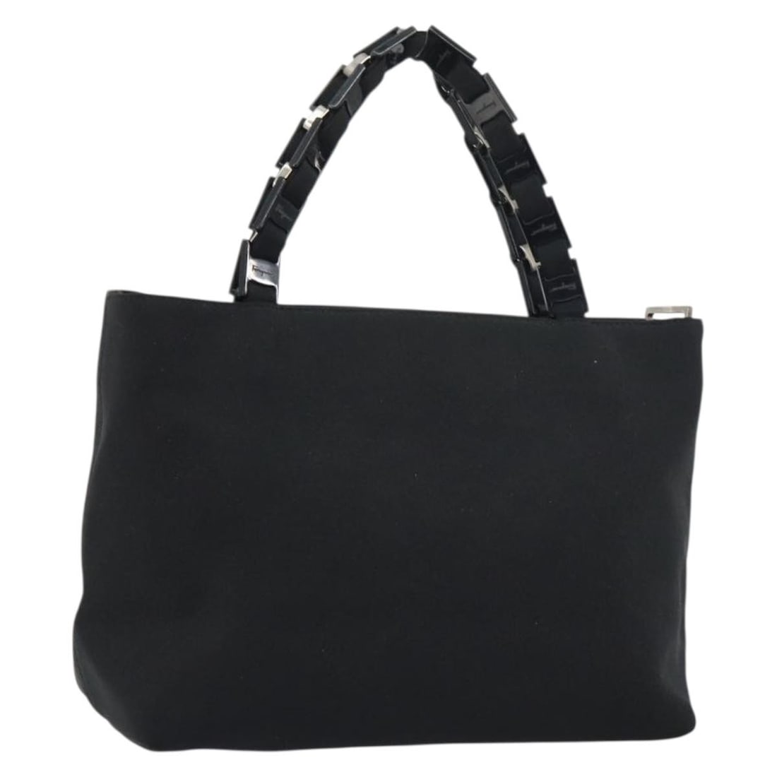 Salvatore Ferragamo Black Silver Canvas Hand Bag Italy Auth BS31657: Salvatore Ferragamo Black Silver Canvas Hand Bag Italy Auth BS31657 This stylish Salvatore Ferragamo hand bag features a sleek black and silver canvas exterior, perfect for both casual and formal occa