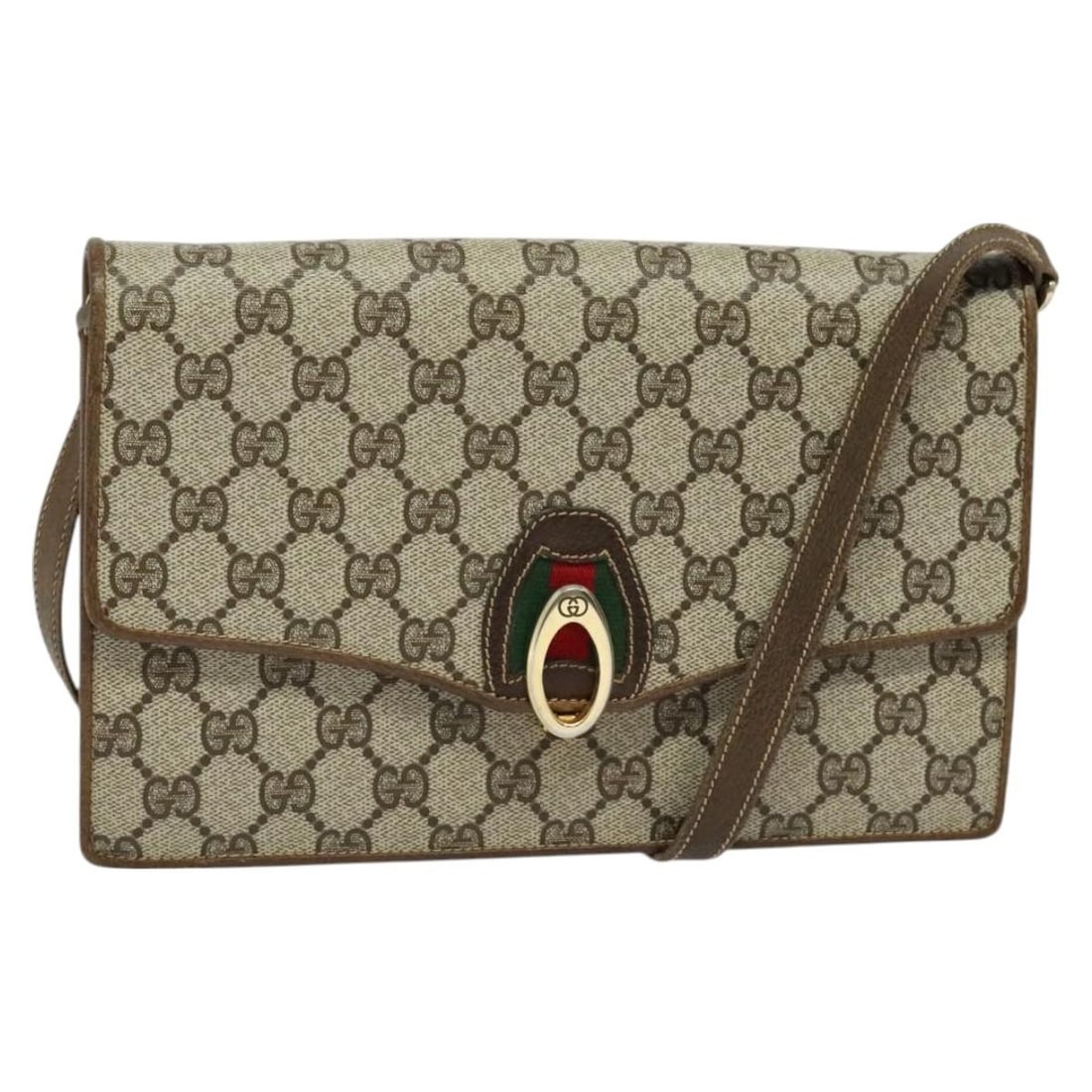 Gucci Sherry Line GG Supreme Beige Gold Shoulder Bag: Gucci Sherry Line GG Supreme Beige Gold Shoulder Bag This GUCCI GG Supreme Web Sherry Line shoulder bag features a beige and gold PVC leather and GG canvas exterior. Designed for women, the bag is cra