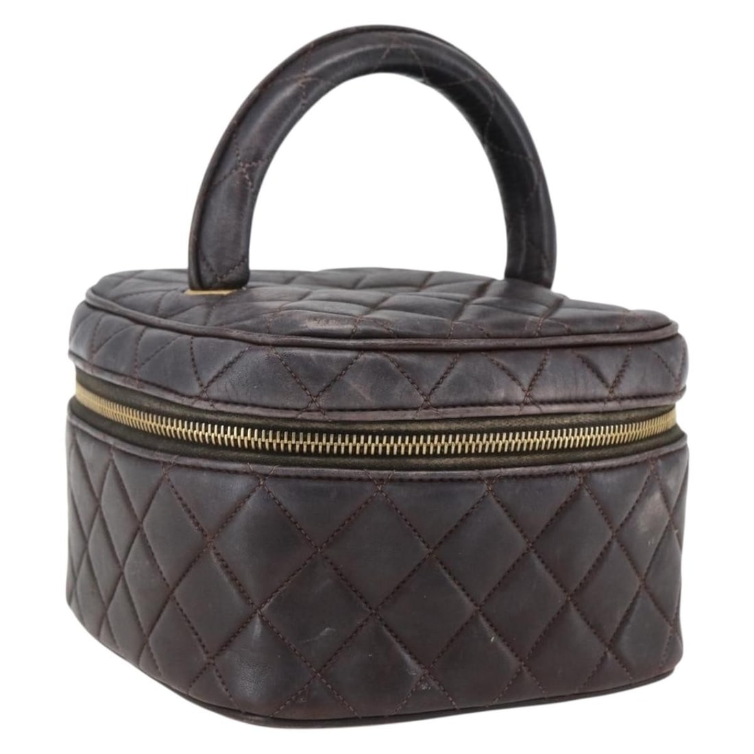 Chanel Matelasse Lambskin Vanity Bag in Dark Brown with Gold CC Hardware: Chanel Matelasse Lambskin Vanity Bag in Dark Brown with Gold CC Hardware This CHANEL Matelasse vanity handbag is crafted from dark brown lambskin leather and features gold-tone CC detailing. Designed 