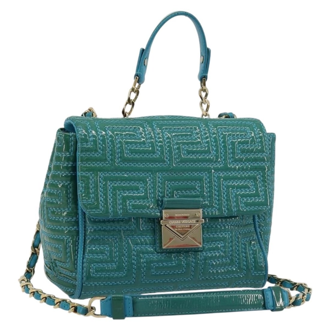 Gianni Versace Green Gold Patent Leather Shoulder Bag 2way Italy (1 of 18)