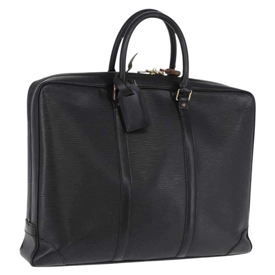 Louis Vuitton M40321 Epi Leather Black Porte Documents Voyage Bag: Louis Vuitton M40321 Epi Leather Black Porte Documents Voyage Bag Louis Vuitton Epi Porte Documents Voyage business bag in black Epi leather, made in France. It comes with a name tag accessory and fea