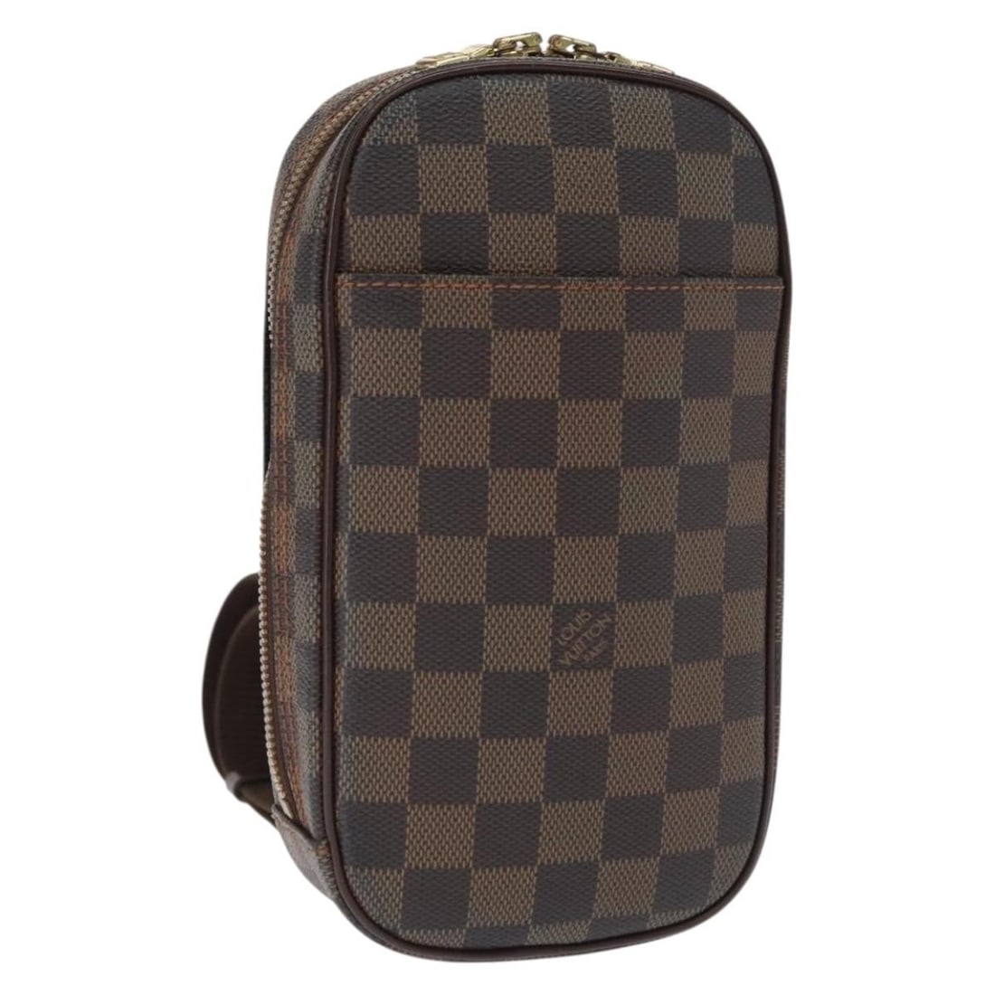 Louis Vuitton Damier Ebene Canvas Pochette Gange Shoulder Bag N48048: Louis Vuitton Damier Ebene Canvas Pochette Gange Shoulder Bag N48048 This Louis Vuitton Damier Ebene Pochette Gange shoulder bag features the signature Damier Ebene canvas exterior. The bag offers a c