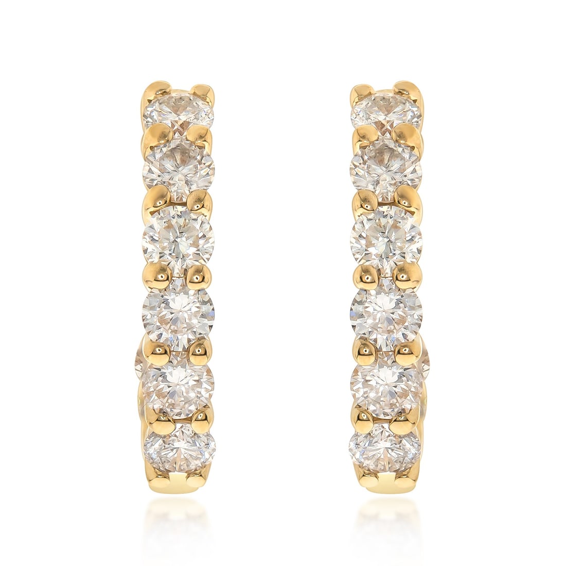 14K Yellow Gold Round Brilliant Lab Grown Diamond Earrings 2.13 ctw: 14K Yellow Gold Round Brilliant Lab Grown Diamond Earrings 2.13 ctw Unisex earrings featuring round brilliant lab-grown diamonds with a total carat weight of 2.13 ct. Crafted in 14K yellow gold, these