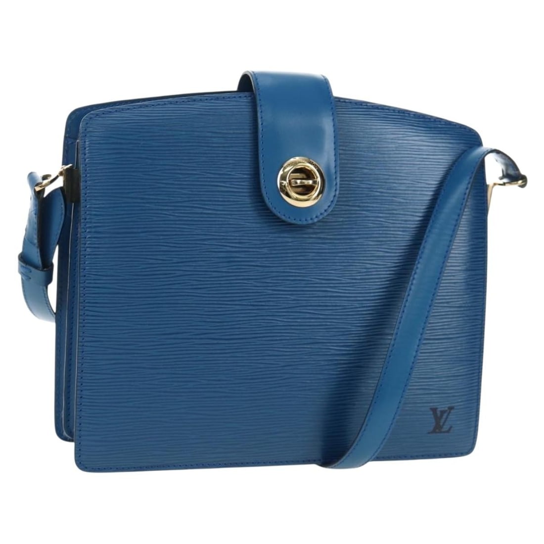 Louis Vuitton M52345 Epi Leather Blue Shoulder Bag: Louis Vuitton M52345 Epi Leather Blue Shoulder Bag Louis Vuitton Epi Capuchin Shoulder Bag in blue Epi leather, made in France. This women's shoulder bag measures approximately 10.2 x 9.1 x 4.3 inches