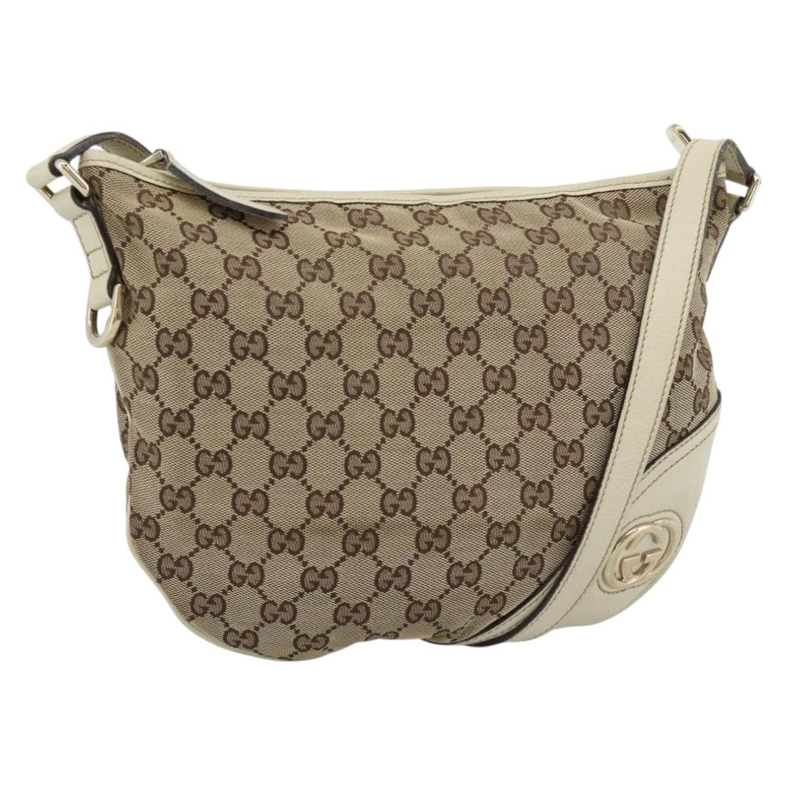 Gucci Newbrit GG Canvas Shoulder Bag Beige Gold 169998: Gucci Newbrit GG Canvas Shoulder Bag Beige Gold 169998 Gucci GG Canvas Newbrit shoulder bag in beige and gold, made in Italy. This bag features the GG Canvas material and comes with the item shown in 