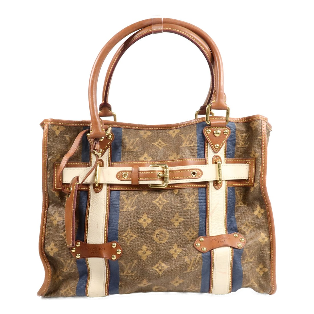 Louis Vuitton M56385 Sac Rayures GM Monogram Tisse Brown Tote: Louis Vuitton M56385 Sac Rayures GM Monogram Tisse Brown Tote A Louis Vuitton Sac Rayures GM tote bag, model M56385, in brown monogram tisse canvas fabric. This bag features a hook button closure, an 