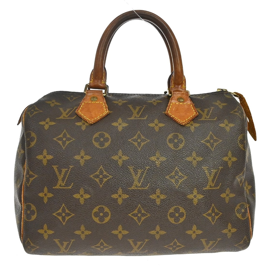 Louis Vuitton Speedy 25 Monogram Small Duffle Bag M41528: Louis Vuitton Speedy 25 Monogram Small Duffle Bag M41528 Vintage Louis Vuitton Speedy 25 handbag in brown Monogram canvas with leather trim and double handles. This women's duffle-style bag features a
