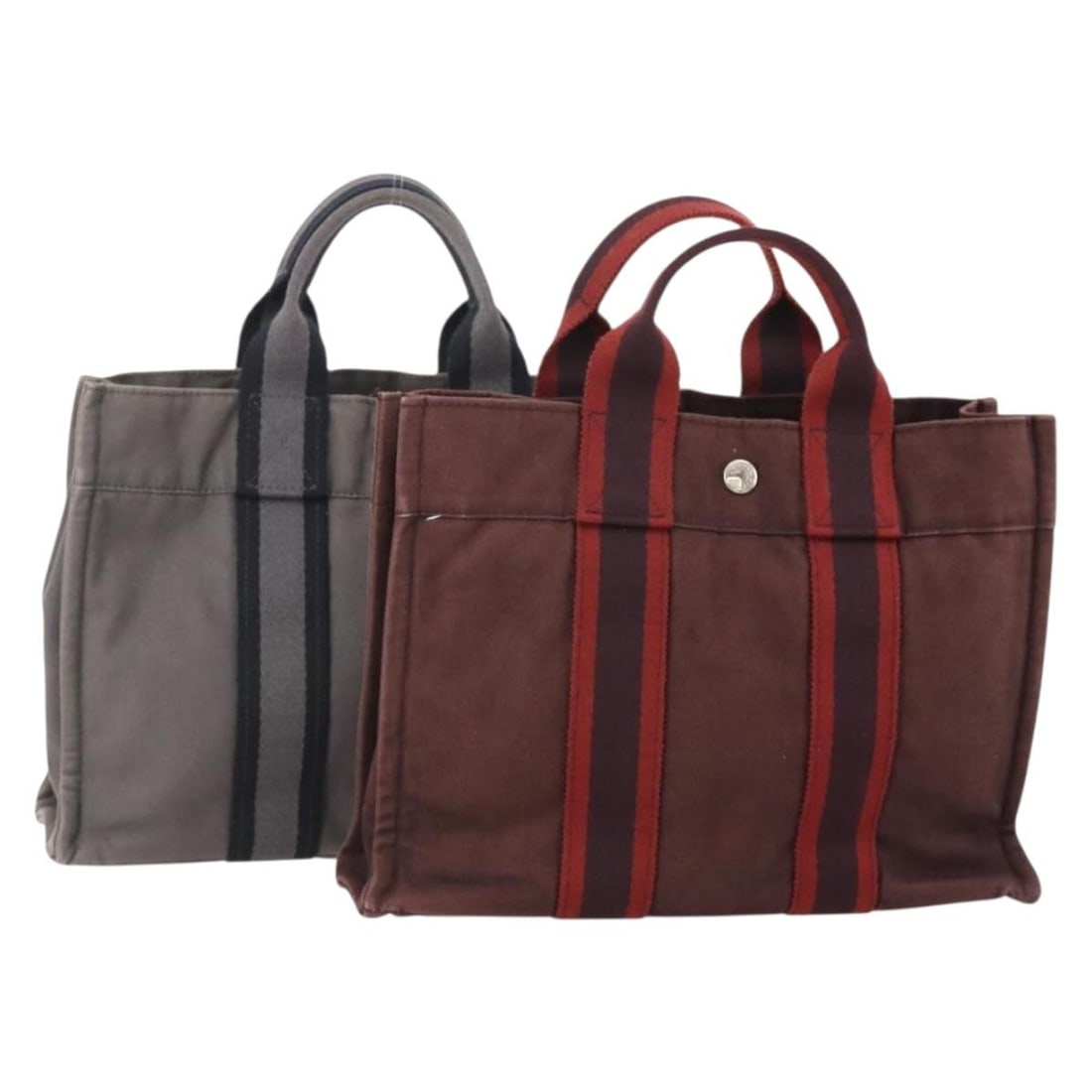 Hermes Fourre Tout PM canvas handbag 2-piece set gray bordeaux: Hermes Fourre Tout PM canvas handbag 2-piece set gray bordeaux This Hermes Fourre Tout PM hand bag set includes two canvas bags in a gray and Bordeaux color combination. Designed for women, these bags