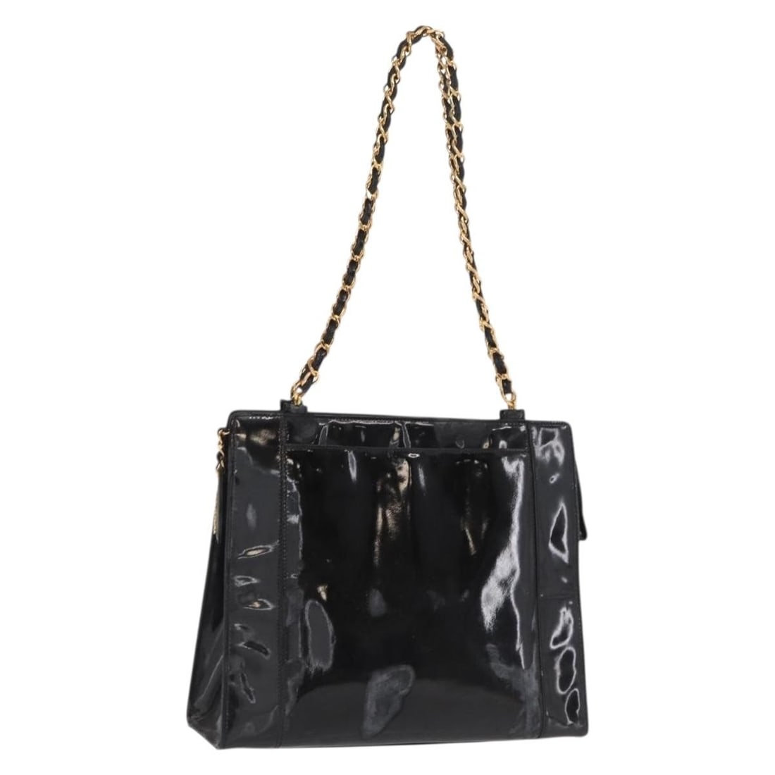 CHANEL CC Patent Leather Shoulder Bag Black with Guarantee Card: CHANEL CC Patent Leather Shoulder Bag Black with Guarantee Card CHANEL shoulder bag in black patent leather, made in Italy. It features a shoulder strap with an approximate 12.2 inch (31 cm) drop and 