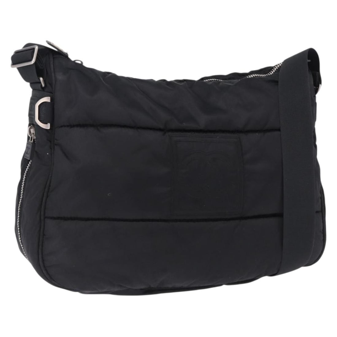 Chanel Sports Line Black Nylon Shoulder Bag Silver CC: Chanel Sports Line Black Nylon Shoulder Bag Silver CC CHANEL Sports Line shoulder bag in black nylon with silver-tone details. Made in Italy, this bag features a shoulder strap with an approximate dro