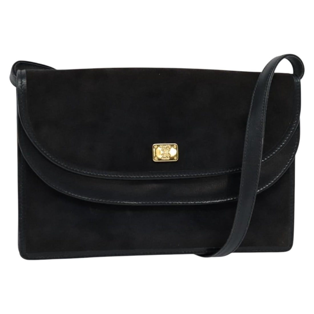 Celine Navy Suede Shoulder Bag with Dust Bag: Celine Navy Suede Shoulder Bag with Dust Bag This Celine shoulder bag is crafted from navy suede and features a compact, rectangular silhouette. Designed for women, it includes a shoulder strap with a