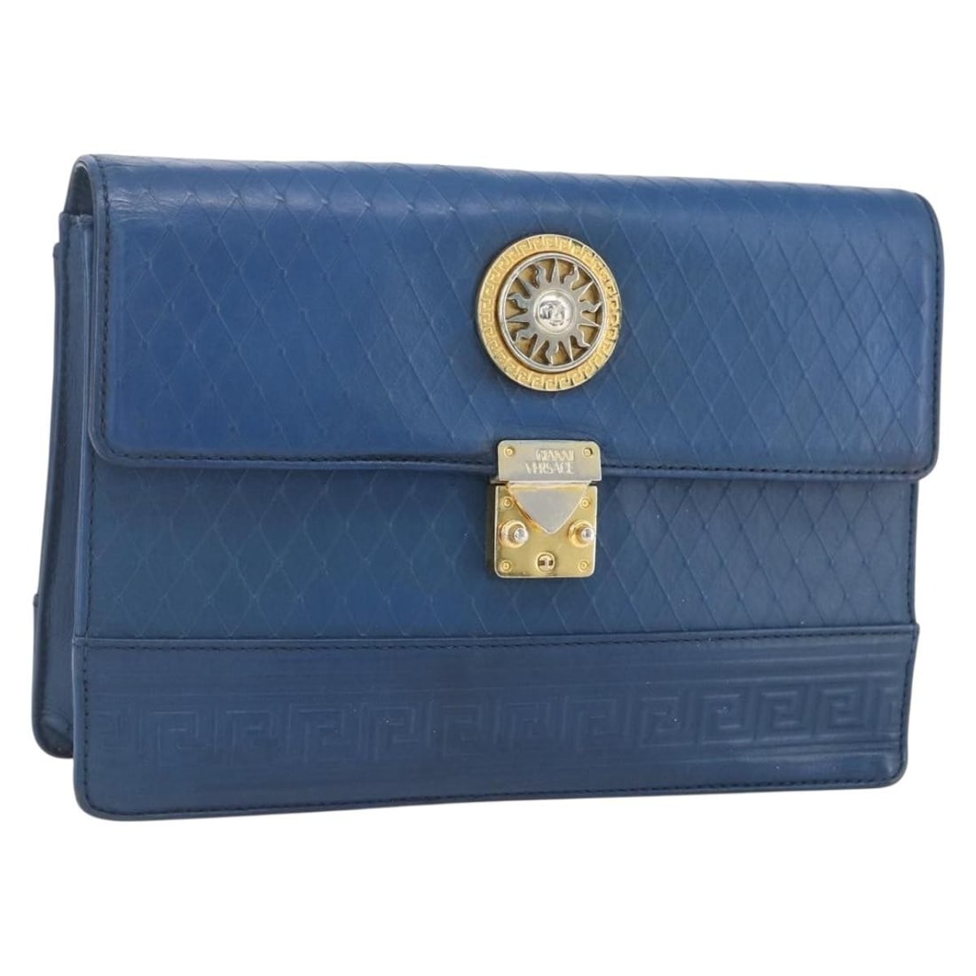 Versace blue gold leather clutch bag Italy (1 of 18)