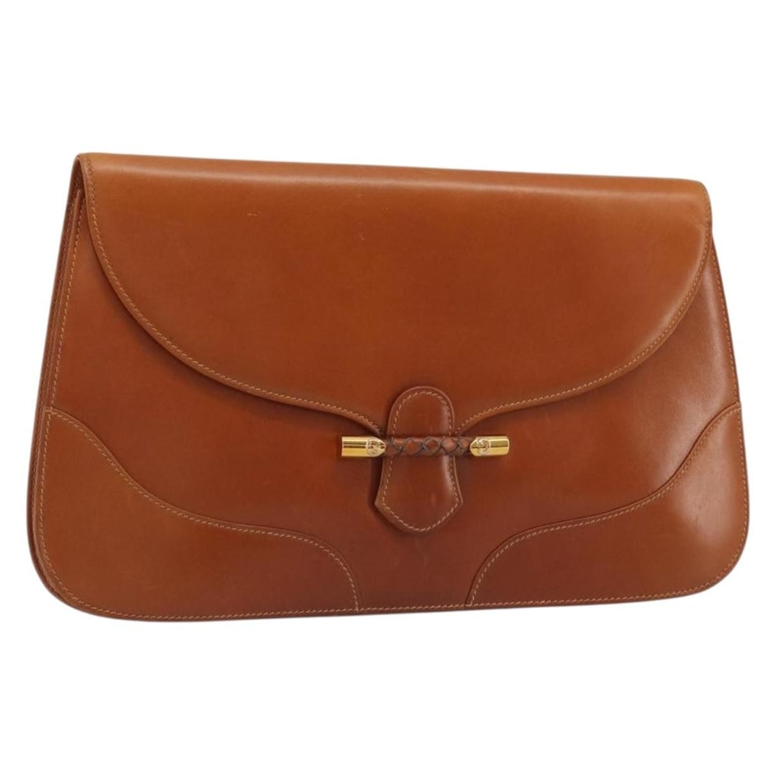 Gucci Brown Leather Clutch Bag Gold Tone Made in Italy: Gucci Brown Leather Clutch Bag Gold Tone Made in Italy Brown and gold Gucci leather clutch bag made in Italy. It measures approximately W33 cm x H20 cm x D1 cm (W13.0 x H7.9 x D0.4 inches). The bag is