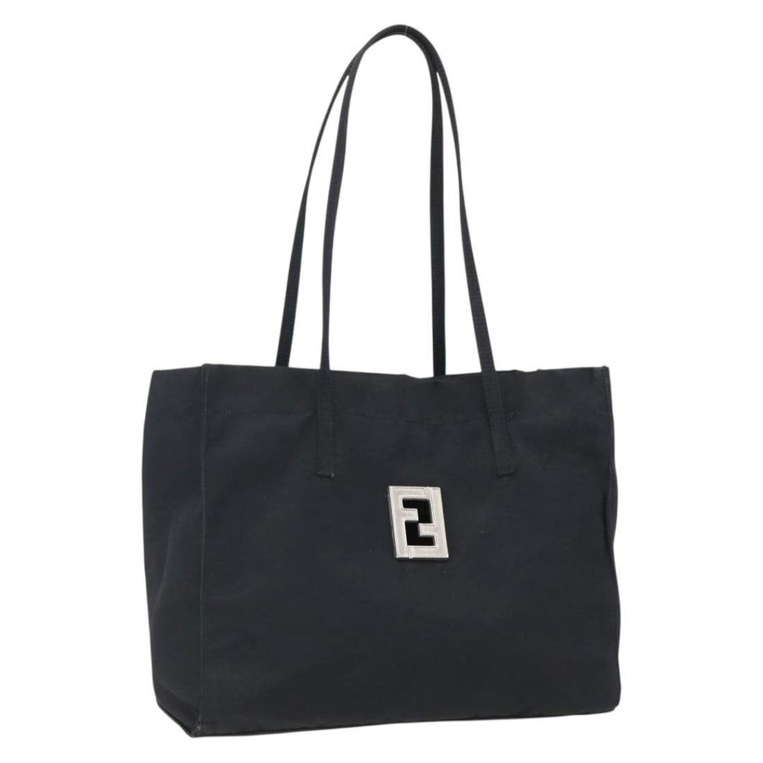 Black Silver Nylon Tote Bag by Fendi with 10 Inch Handles: Black Silver Nylon Tote Bag by Fendi with 10 Inch Handles This FENDI tote bag features a black and silver nylon exterior crafted in Italy. It offers a practical size suitable for everyday use, with a 