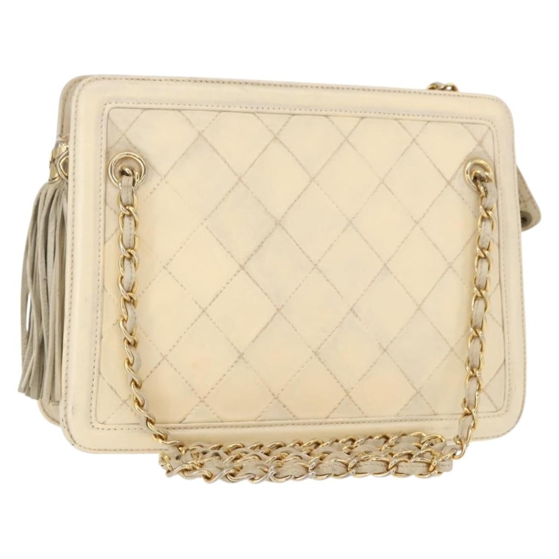 CHANEL CC Beige Lamb Skin Matelasse Shoulder Bag Gold Tone Chain: CHANEL CC Beige Lamb Skin Matelasse Shoulder Bag Gold Tone Chain CHANEL Matelasse chain shoulder bag in beige lamb skin with gold-tone accents. Made in Italy, this shoulder bag features the Matelasse 