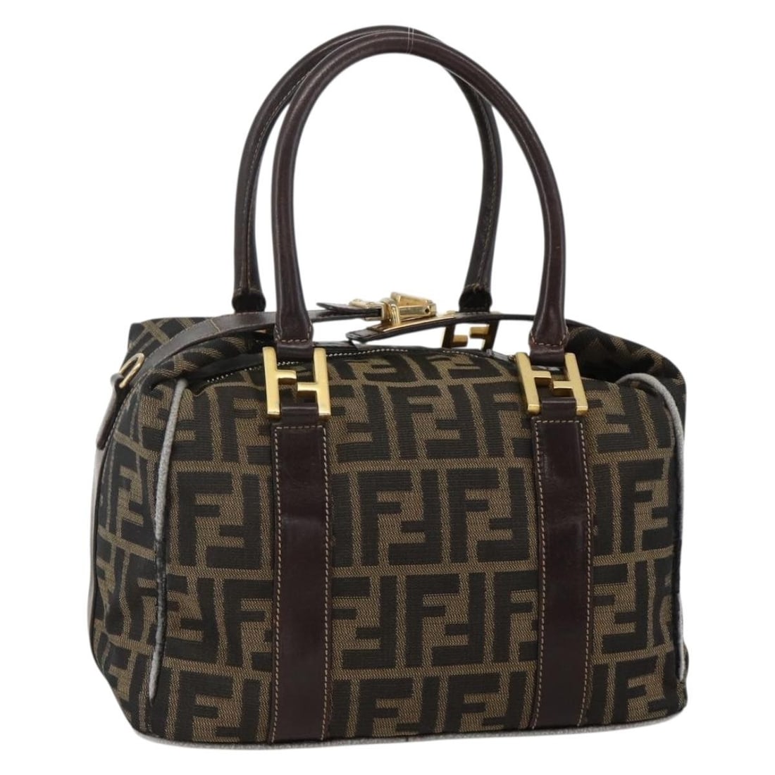 FENDI Zucca Canvas Handbag Brown Black Italy INZ063: FENDI Zucca Canvas Handbag Brown Black Italy INZ063 Fendi hand bag in Zucca Canvas with a brown and black exterior. Made in Italy, this women's bag measures approximately 26 cm W x 22 cm H x 16 cm D, 