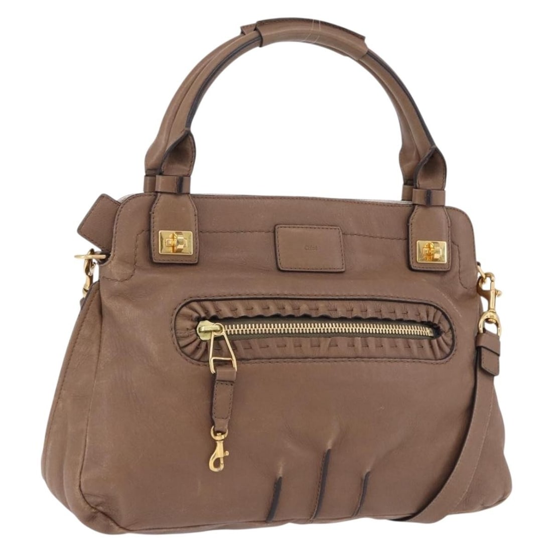 Chloe Brown Leather 2way Handbag with Shoulder Strap: Chloe Brown Leather 2way Handbag with Shoulder Strap Chloe women's 2-way hand bag in brown and gold leather, made in Bulgaria. It comes with a shoulder strap and features a handle drop of 5.5 inches (