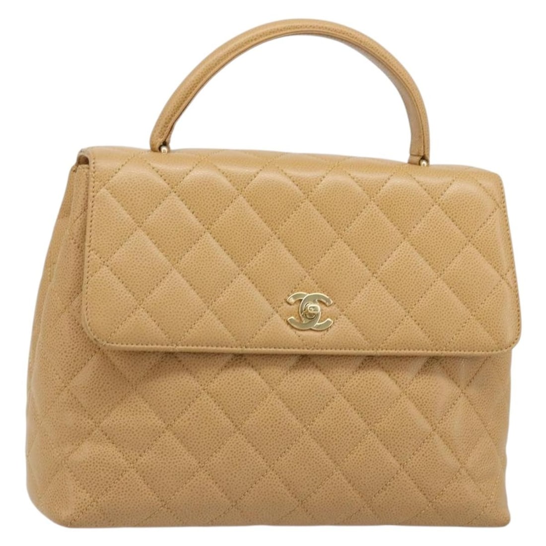CHANEL Matelasse Caviar Skin Handbag Beige Gold Tone CC Dust Bag: CHANEL Matelasse Caviar Skin Handbag Beige Gold Tone CC Dust Bag A Chanel Matelasse hand bag in beige and gold, crafted from caviar skin. It comes with a dust bag and was made in Italy. The bag measur