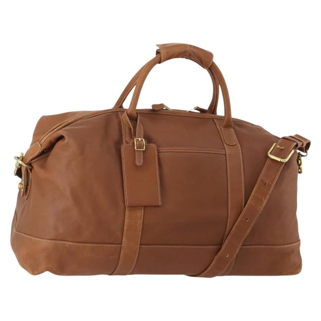 Coach Leather Boston Bag Brown 2 Way Shoulder Handbag: Coach Leather Boston Bag Brown 2 Way Shoulder Handbag Coach Boston Bag in leather with a brown and gold exterior. It features a top handle and shoulder strap, and comes with a name tag and shoulder st