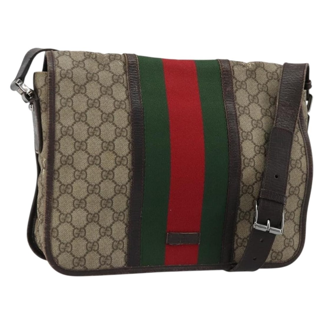 Gucci 145844 GG Supreme PVC Leather Shoulder Bag Beige Silver: Gucci 145844 GG Supreme PVC Leather Shoulder Bag Beige Silver Gucci shoulder bag from the GG Supreme Web Sherry Line in beige and silver PVC leather with GG canvas. Made in Italy, this women's bag has