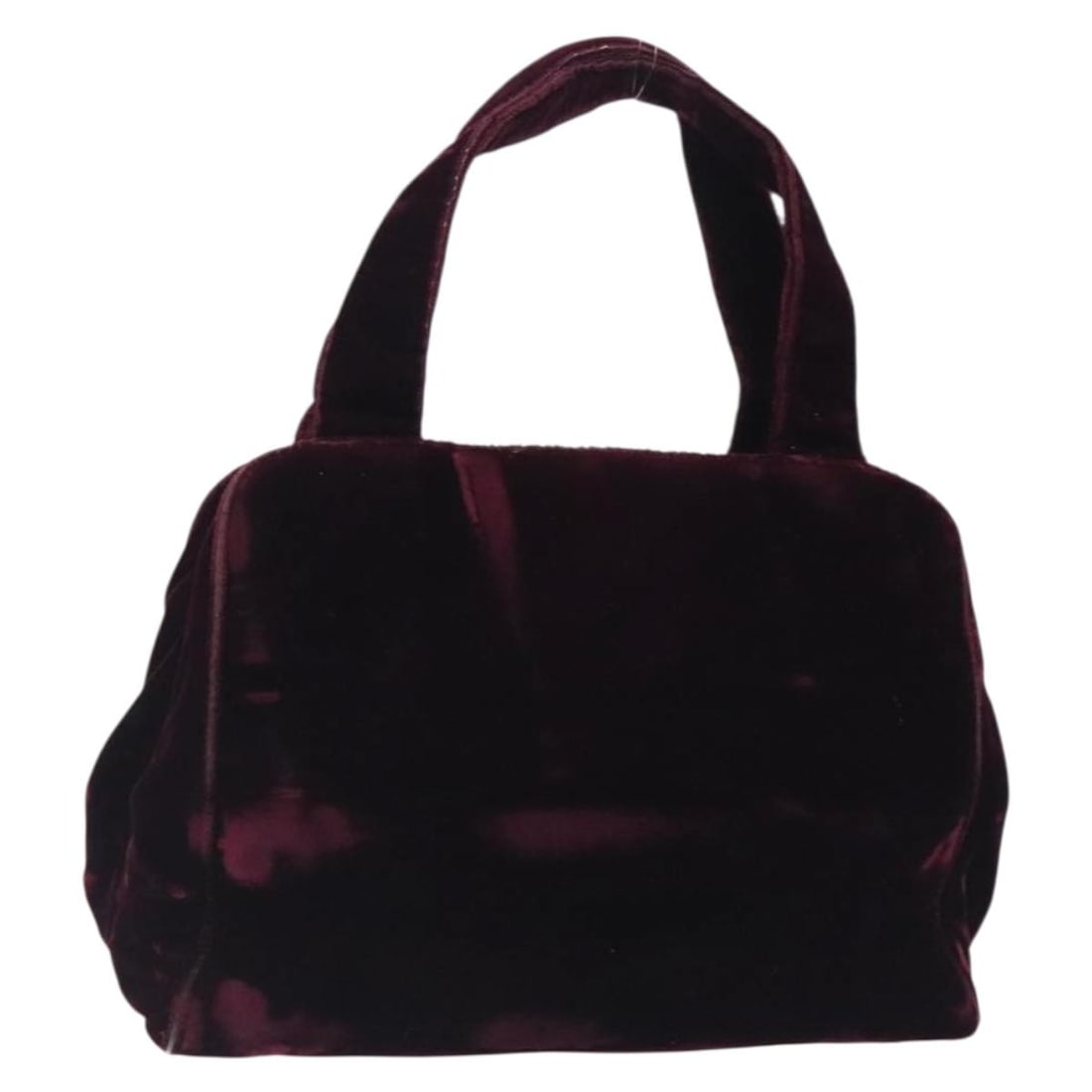 Prada Velor Bordeaux Silver Handbag Italy 9.4in: Prada Velor Bordeaux Silver Handbag Italy 9.4in This PRADA handbag features a velor exterior in a striking Bordeaux and silver color combination. Designed for women, the bag is made in Italy and offer
