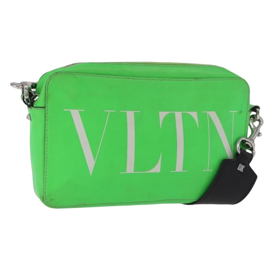 Valentino Green Leather Shoulder Bag Silver Tone Made in Italy (1 of 18)