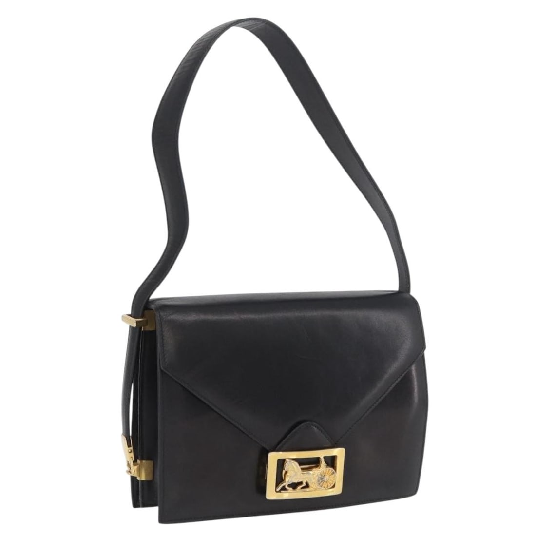 CELINE Horse Carriage Leather Shoulder Bag Black Gold Tone (1 of 18)