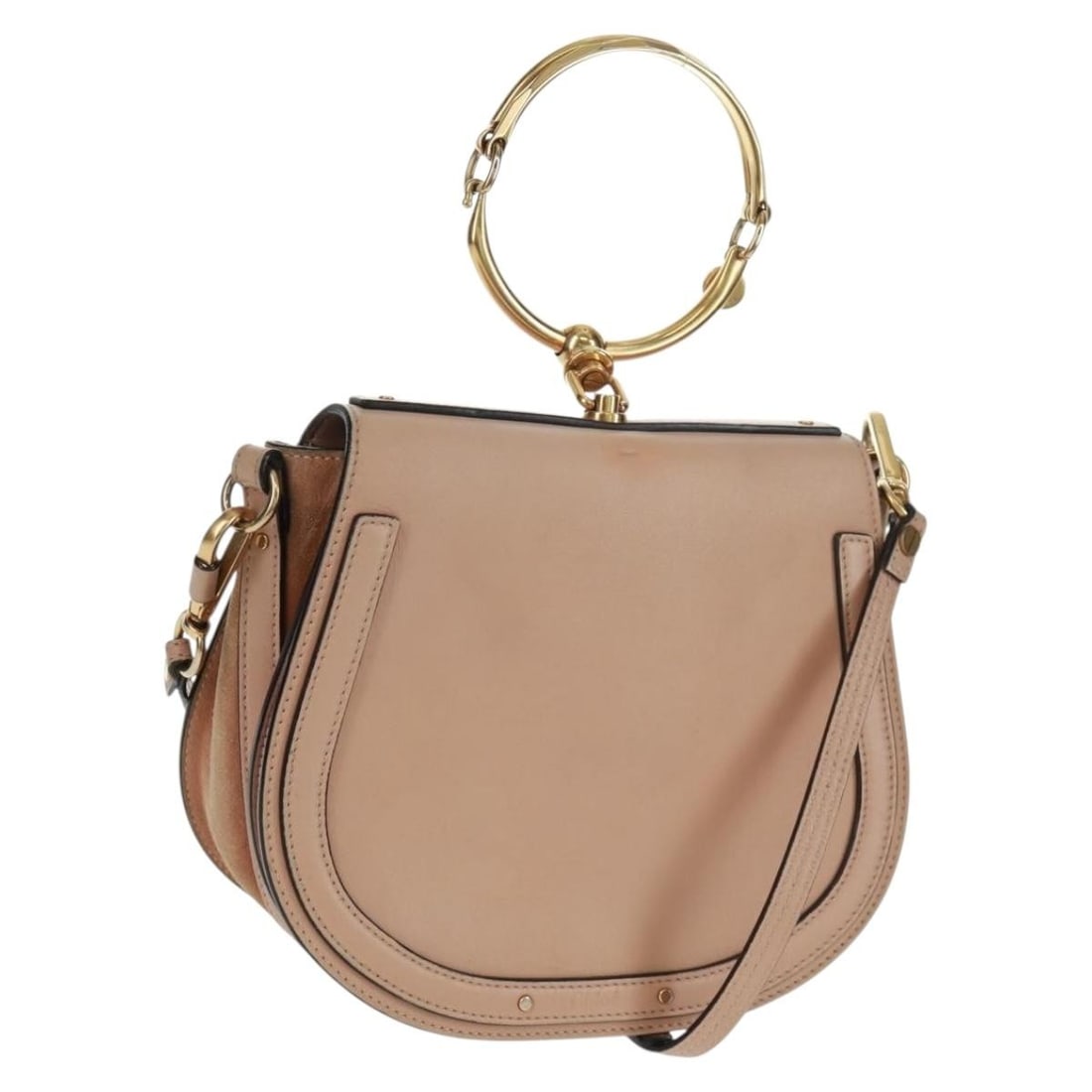Chloe Nile Leather 2way Handbag Pink Gold with Shoulder Strap: Chloe Nile Leather 2way Handbag Pink Gold with Shoulder Strap Chloe Nile leather 2way handbag in pink and gold. It includes a shoulder strap and was made in Italy. The bag is heavily used and shows vi