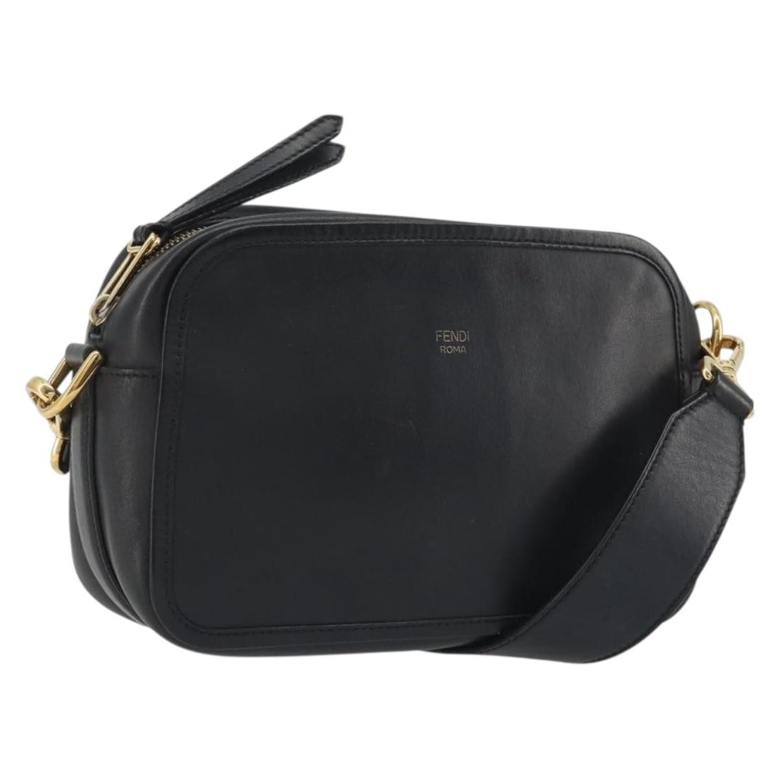 FENDI Navy Leather Shoulder Bag with Gold Tone Hardware: FENDI Navy Leather Shoulder Bag with Gold Tone Hardware Authentic FENDI shoulder bag in navy leather with gold-tone accents, made in Italy. This women's bag is sold as the bag only; the item box and d