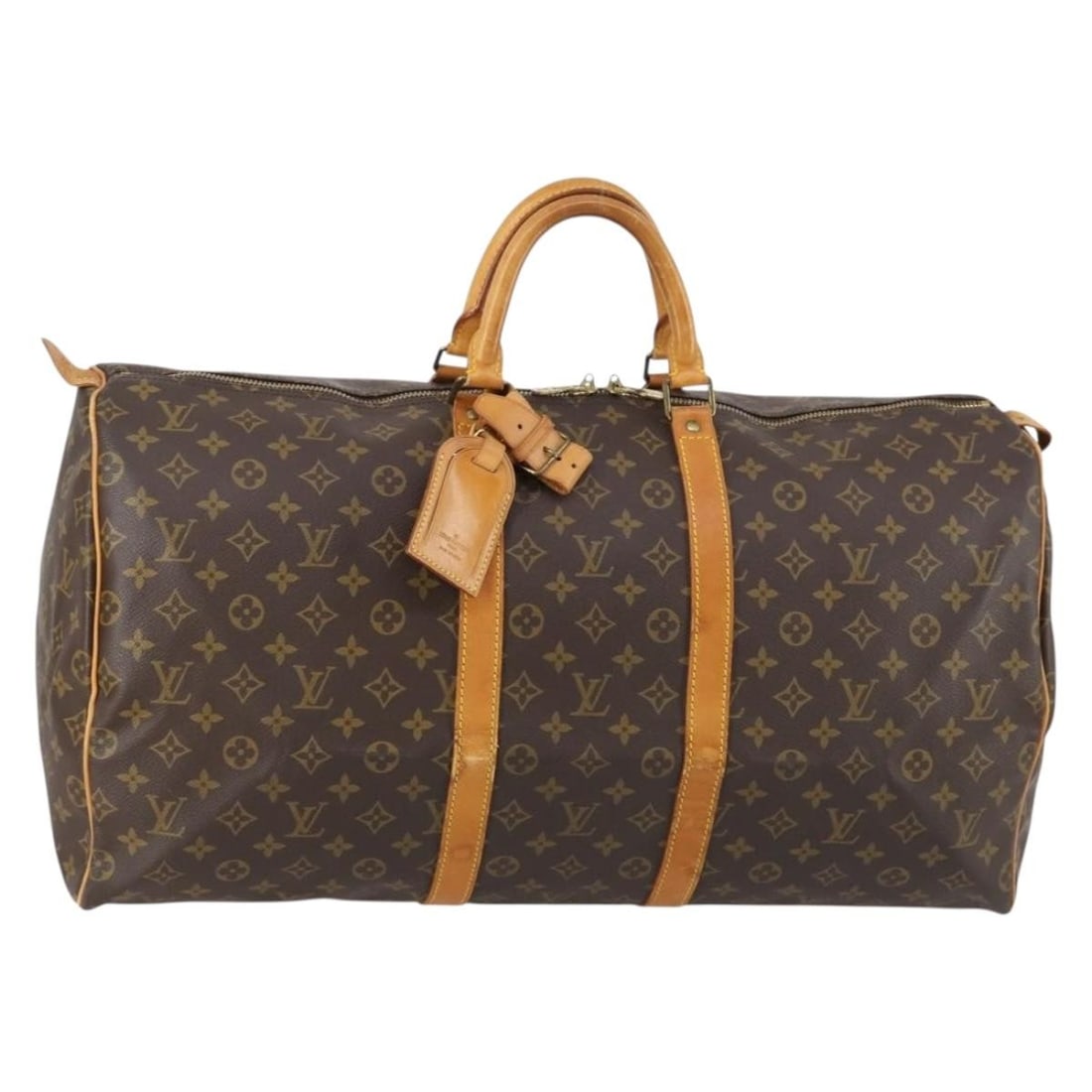 Louis Vuitton Keepall 55 Monogram Canvas Travel Boston Bag M41424: Louis Vuitton Keepall 55 Monogram Canvas Travel Boston Bag M41424 A Louis Vuitton Monogram Keepall 55 Boston Bag in Monogram Canvas, made in France. It comes with a name tag and powanie accessory. The