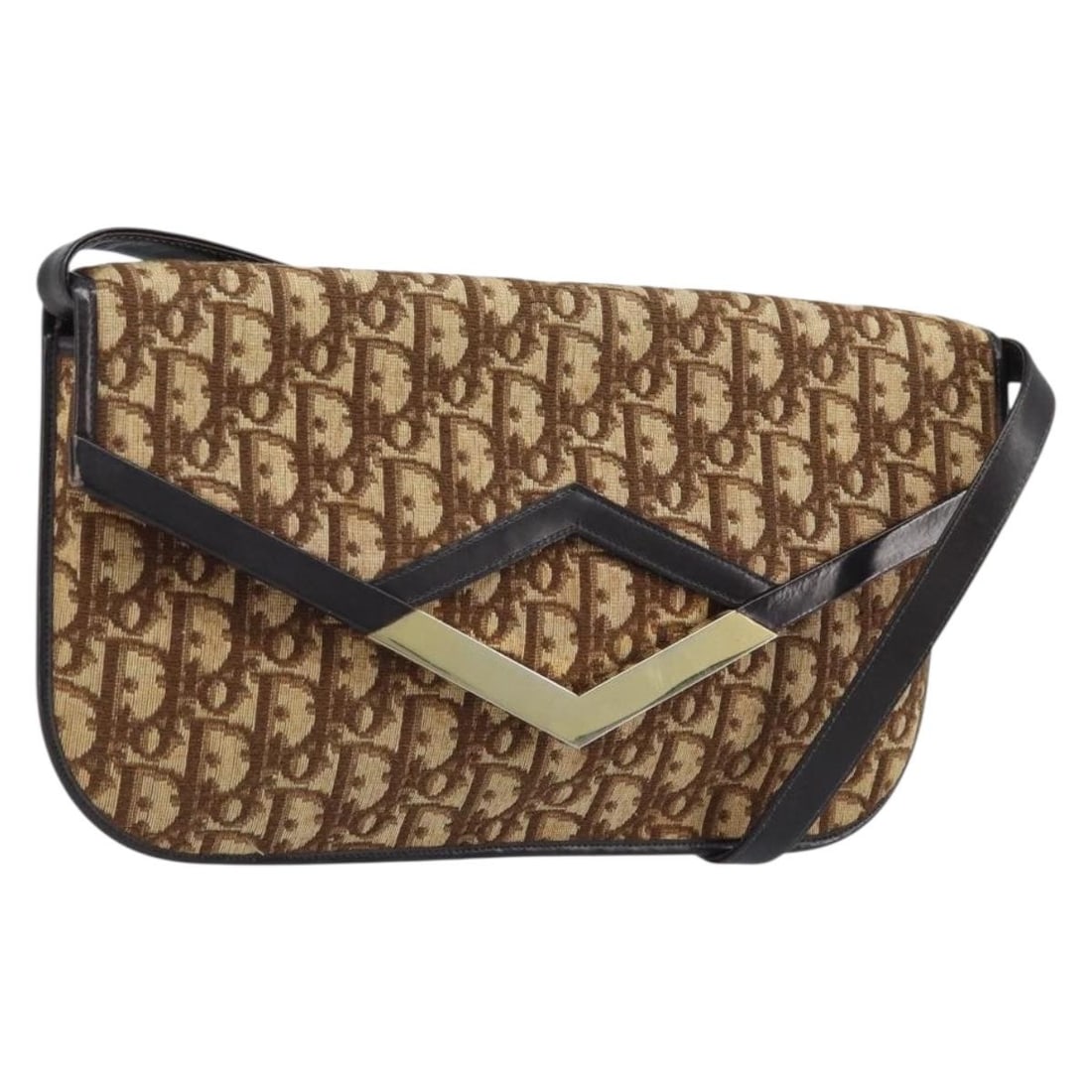 Brown Gold Trotter Canvas Shoulder Bag by Christian Dior France: Brown Gold Trotter Canvas Shoulder Bag by Christian Dior France This Christian Dior shoulder bag features the iconic Trotter canvas in a brown and gold color combination. Designed for women, it offers