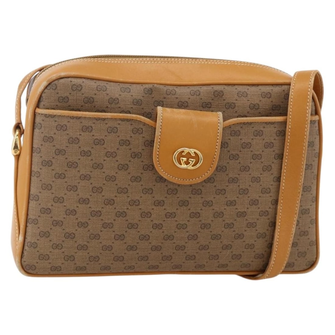 Gucci 001 098 1244 Micro GG Supreme PVC Leather Shoulder Bag Beige Gold: Gucci 001 098 1244 Micro GG Supreme PVC Leather Shoulder Bag Beige Gold This Gucci Micro GG Supreme shoulder bag is crafted in beige and gold PVC leather with Micro Small GG canvas. It is made in Ital