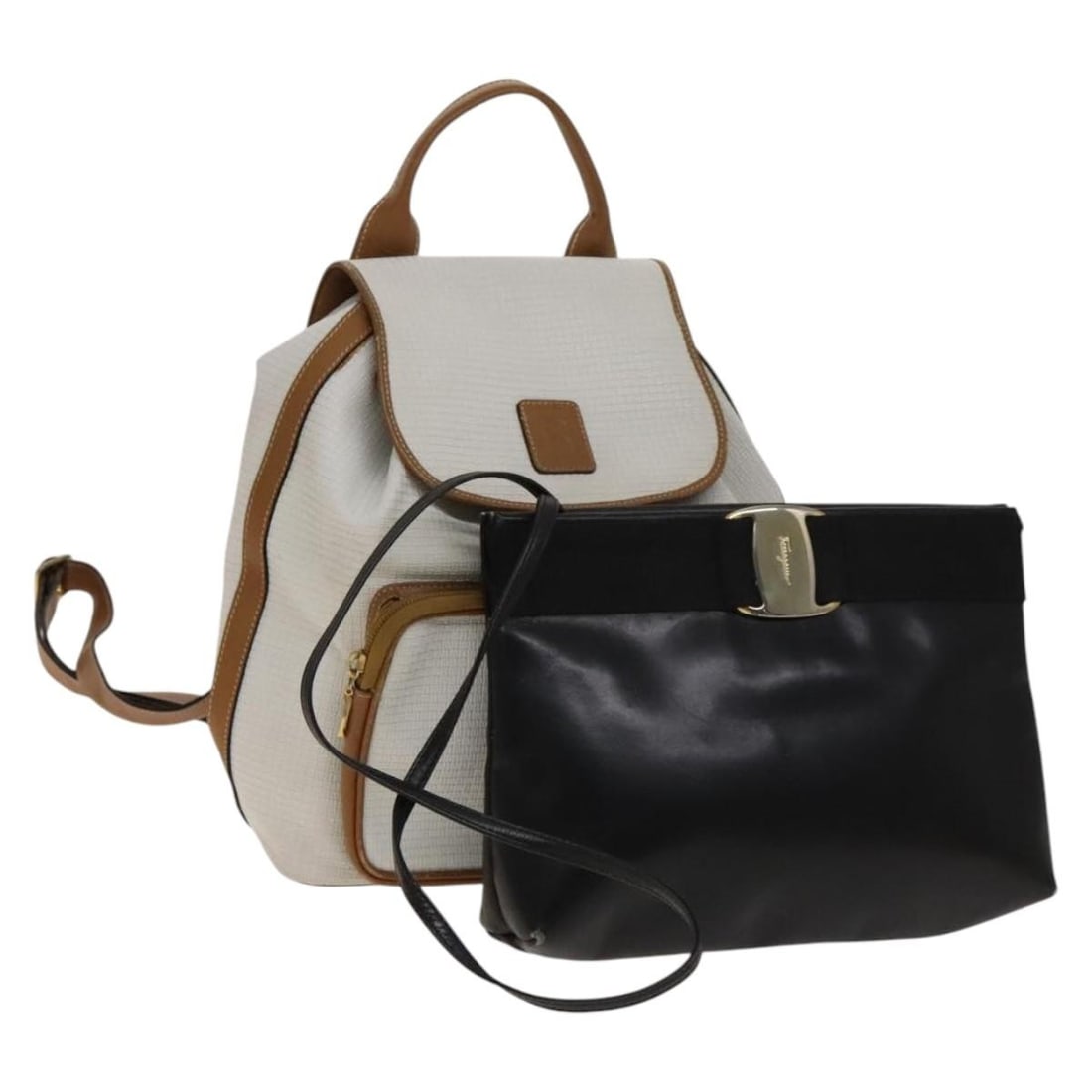 BALLY Ferragamo PVC Leather Shoulder Bag 2Set White Black Auth: BALLY Ferragamo PVC Leather Shoulder Bag 2Set White Black Auth This stylish BALLY shoulder bag set features a sophisticated design in a chic white and black color combination. Made from durable PVC le