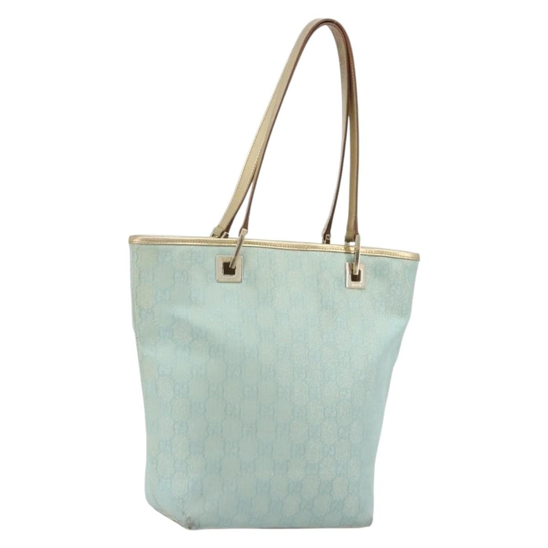 Gucci 002.1099 GG Canvas Tote in Light Blue with Gold Tone Hardware: Gucci 002.1099 GG Canvas Tote in Light Blue with Gold Tone Hardware A Gucci tote bag in light blue GG Canvas with gold tone hardware. Made in Italy, it features a structured tote style and includes th