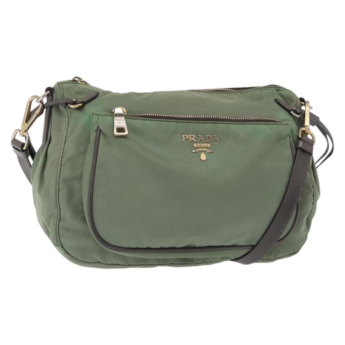 PRADA Green Gold Nylon Shoulder Bag Italy Authentic: PRADA Green Gold Nylon Shoulder Bag Italy Authentic This PRADA shoulder bag combines style and functionality with its vibrant green and gold nylon exterior. Crafted in Italy, it features a spacious in