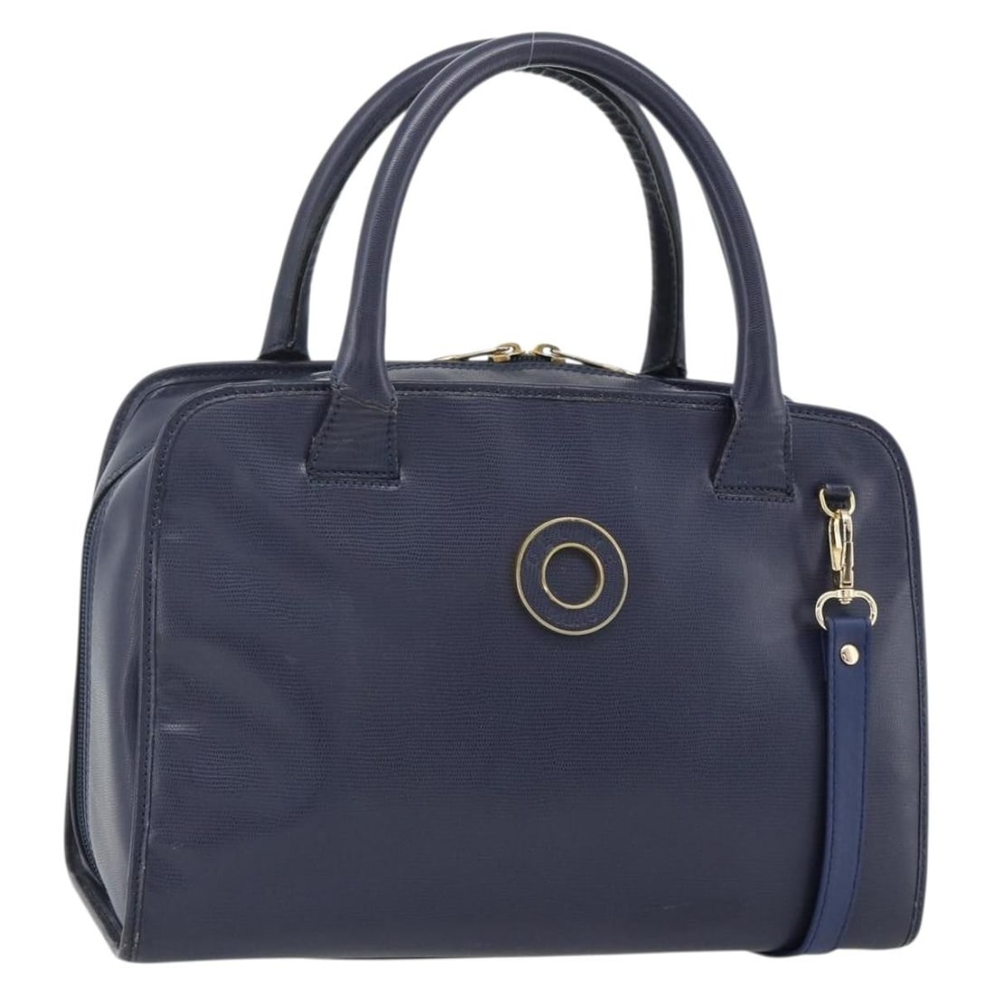 CELINE navy gold leather shoulder bag with strap Italy: CELINE navy gold leather shoulder bag with strap Italy This CELINE 2-way handbag is crafted from navy leather with gold-tone accents. Designed for versatility, it can be carried by hand or worn over t