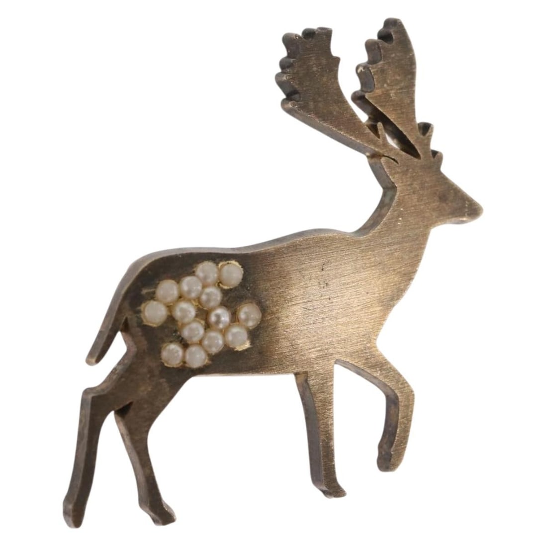 Gold Metal Reindeer CC Brooch CHANEL France: Gold Metal Reindeer CC Brooch CHANEL France Gold CHANEL reindeer brooch in metal, made in France. The item is listed as heavily used and shows surface scratches and some paint loss, with a metal smell