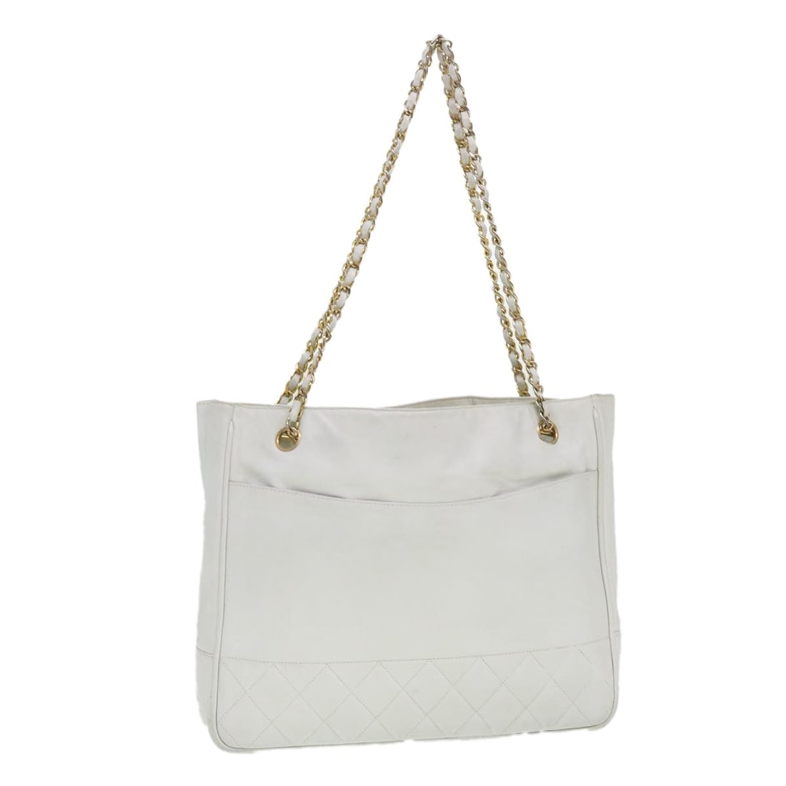 CHANEL White Lamb Skin CC Shoulder Bag Chain Strap: CHANEL White Lamb Skin CC Shoulder Bag Chain Strap White CHANEL chain shoulder bag crafted in lamb skin and made in Italy. This women's shoulder bag is offered without the original box or dust bag; on