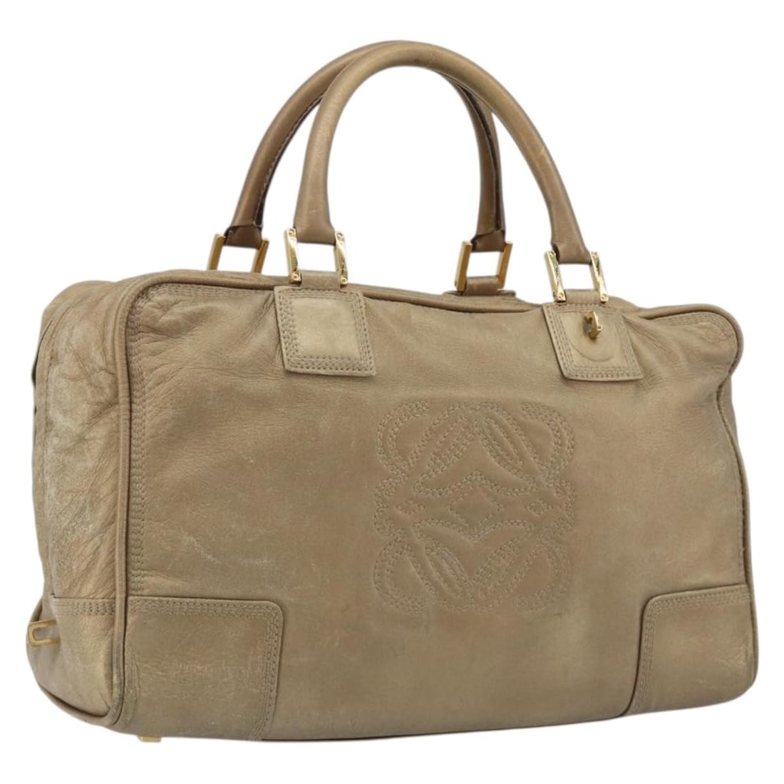 LOEWE Amazona 36 Anagram Leather Handbag Gold Spain: LOEWE Amazona 36 Anagram Leather Handbag Gold Spain LOEWE Amazona 36 hand bag in gold leather, made in Spain. The bag measures approximately 35 cm wide, 21 cm high, and 13 cm deep, with a handle drop 