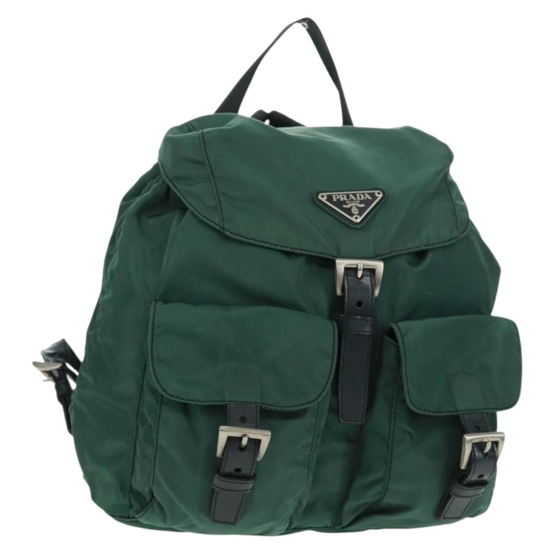 Prada nylon green silver women s backpack Italy: Prada nylon green silver women s backpack Italy This PRADA backpack is crafted from durable nylon in a green and silver color combination. Designed for women, it features a compact yet practical size,