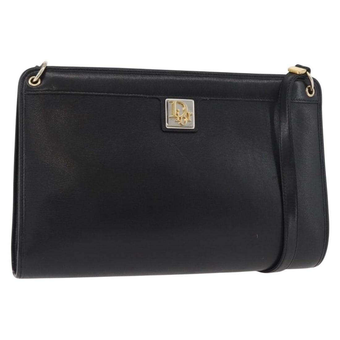 Black Leather Shoulder Bag Christian Dior Gold Tone Hardware: Black Leather Shoulder Bag Christian Dior Gold Tone Hardware A black and gold Christian Dior leather shoulder bag made in France. The bag measures approximately 28 cm wide, 18 cm high, and 4 cm deep, 