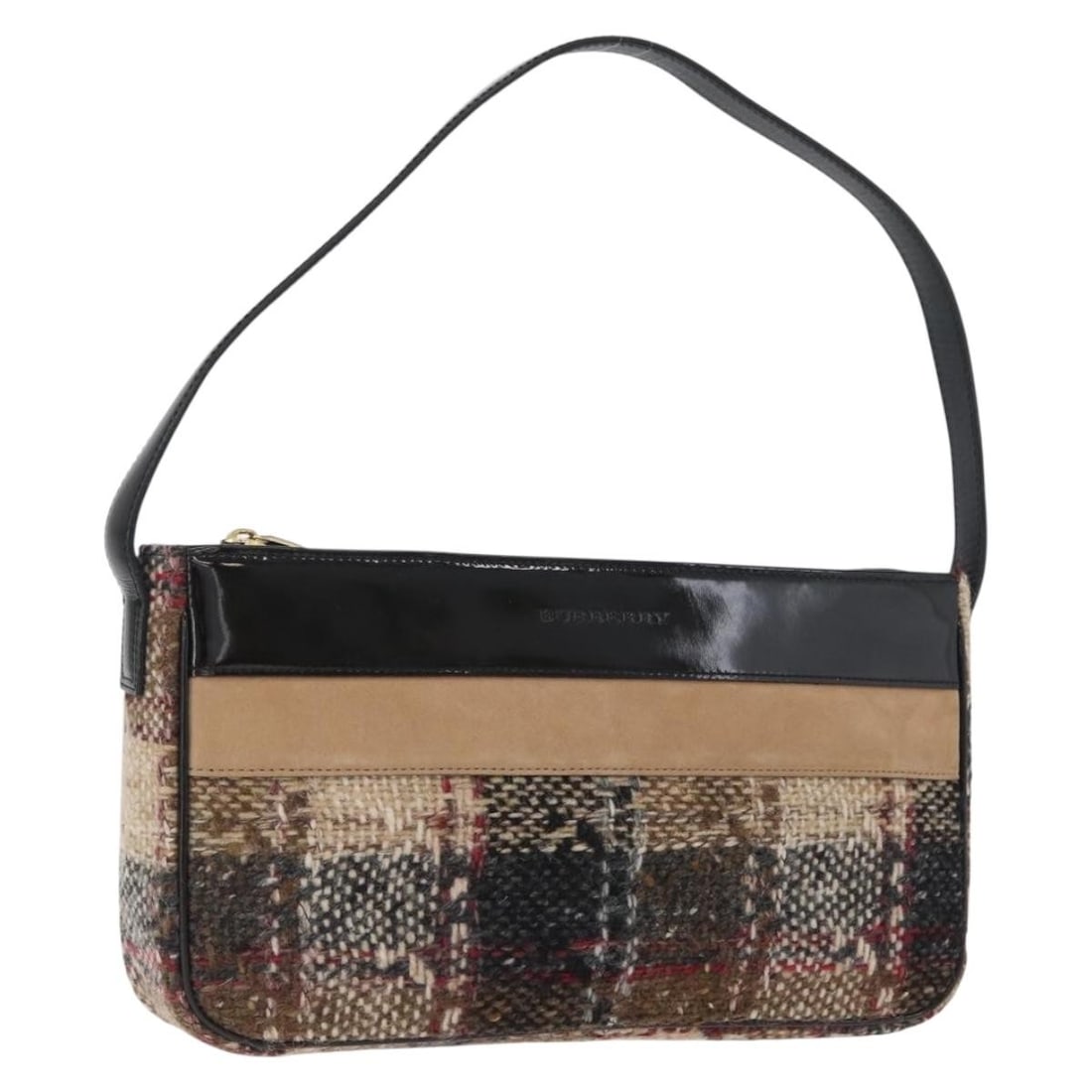 Burberry Nova Check Wool Shoulder Bag Beige Gold Tone: Burberry Nova Check Wool Shoulder Bag Beige Gold Tone Burberry Nova Check shoulder bag in beige and gold, made of wool. This pre-owned bag is presented in heavily used condition with visible wear thro