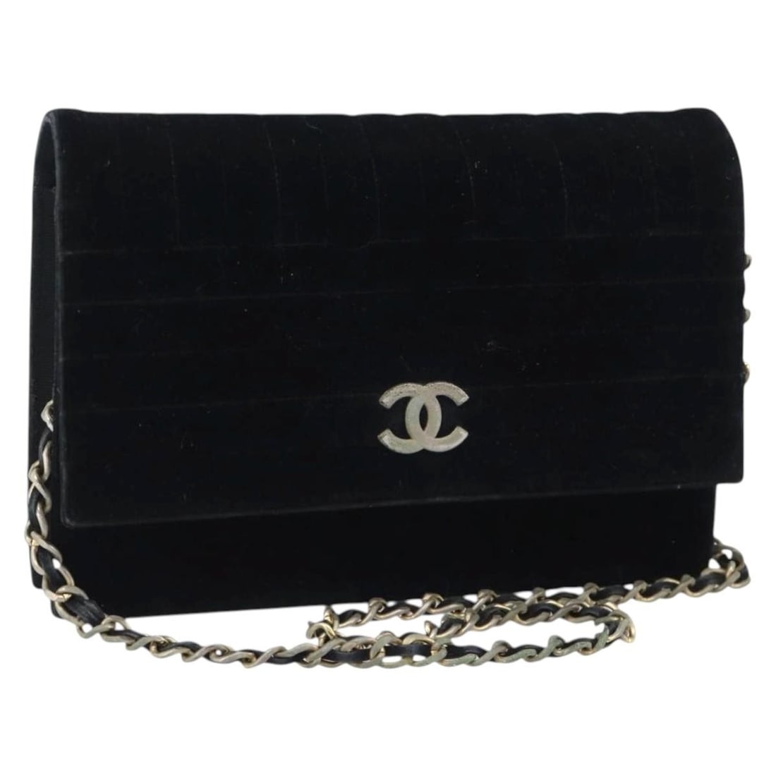 CHANEL Mademoiselle Velor Shoulder Bag Black with Gold CC: CHANEL Mademoiselle Velor Shoulder Bag Black with Gold CC CHANEL Mademoiselle chain shoulder bag in black velor with gold-tone accents. Made in France, this women's shoulder bag is offered without the