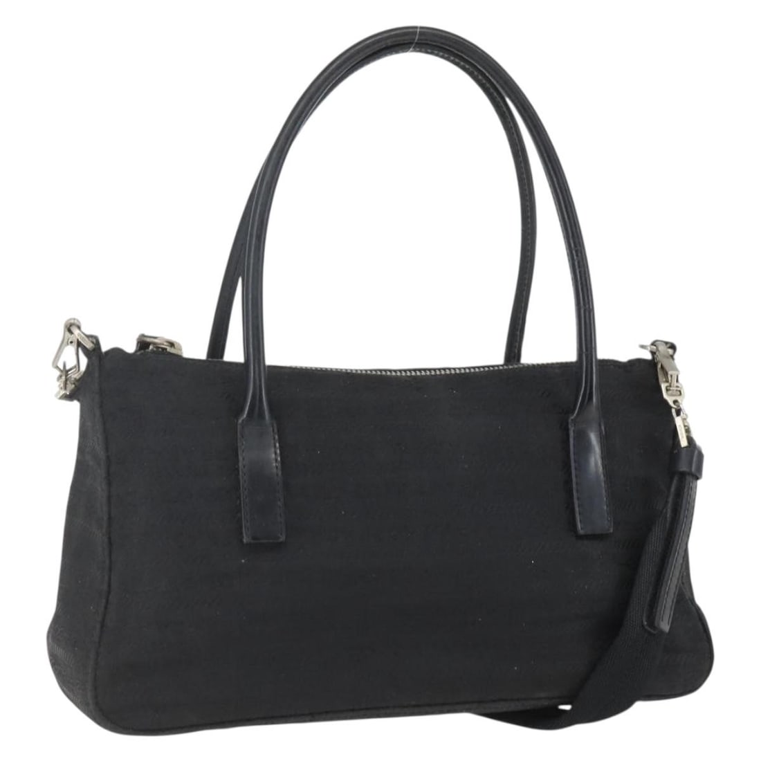 PRADA Nylon Hand Bag Black Silver 2way Authentic BA9174 Italy: PRADA Nylon Hand Bag Black Silver 2way Authentic BA9174 Italy This authentic PRADA hand bag showcases a sleek design crafted from durable nylon in a classic black and silver color combination. The bag
